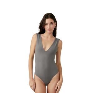 Free People Intimately Free Keep It Sleek Bodysuit Deep V-Neck, Army, M NWOT